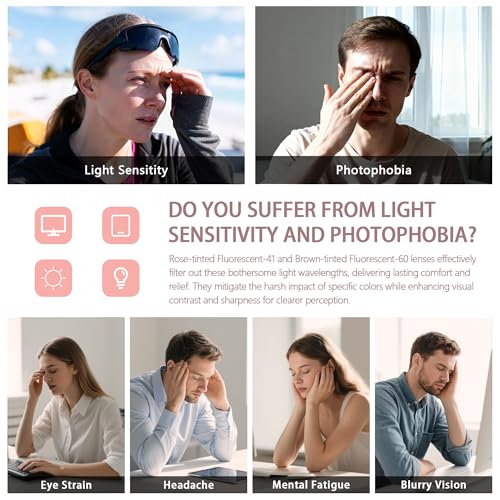Image of Indoor FL-Flex Round Tinted Blue Light Blocking Glasses for Migraine, Fluorescent Light Sensitivity, Photophobia & LED Gaming Computer Screen Glare RF6213 (Light Rose Lens Pink Frame)