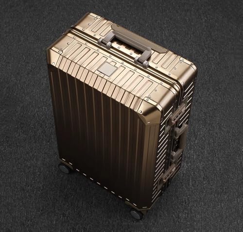All Aluminum Magnesium Hardshell Carry On Luggage with Lock, Airline Approved Hardside Carry on Suitcase with Spinner Wheels, Checked Metal Rolling Luggage Case for Business, Travel (Gold, 20 inch)2