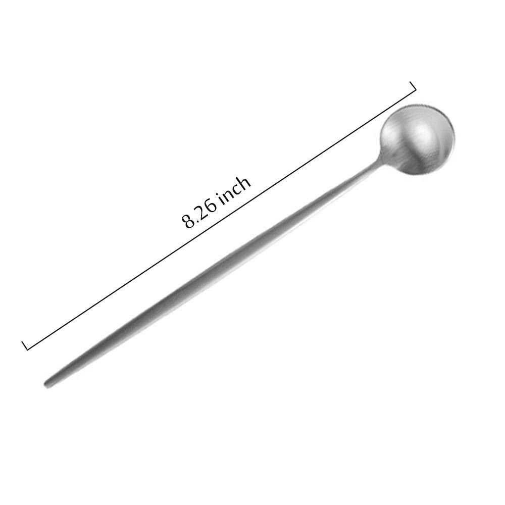 BRIIEC Silver 18/10 Stainles Steel Long Handle Ice Cream Spoon, Latte Spoon, Cocktail Stirring Spoons, Matte Finish, Dishwasher Safe, Pack of 6