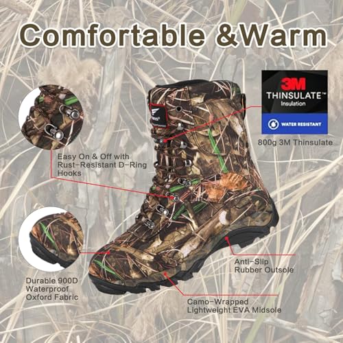 8 Fans Hunting Boots for Men, 800g Thinsulate Insulated Waterproof Hunting Shoes, Lightweight Anti-Slip Outdoor Boots for Cold Weather, Hiking, Fishing2