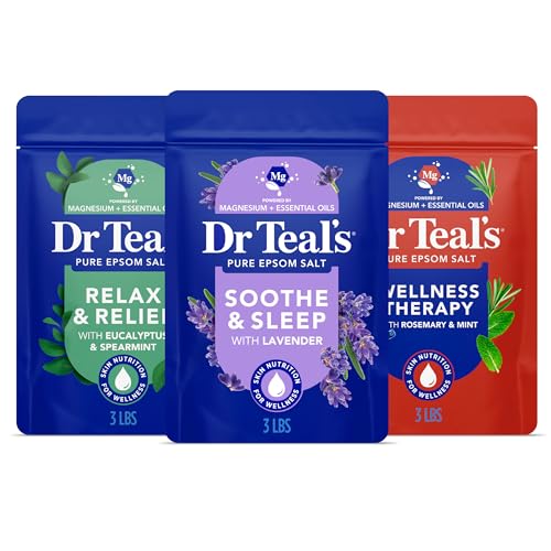 Dr Teal's Epsom Salt Magnesium Soak, Lavender, Eucalyptus & Wellness Trio, 3 lbs (Pack of 3)