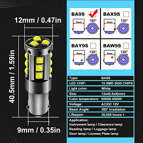 Bombilla LED BA9 BA9S para auto 2 unidades xenón blanco miniatura 3