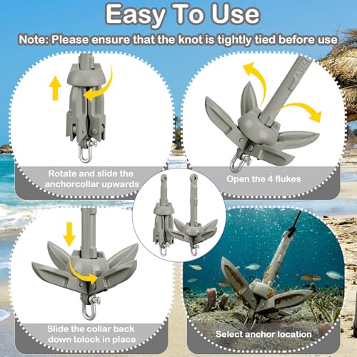 Image of Lounsweer 2 Pack 1.5 /3.5 lb Marine Kayak Anchor Kit Folding Grapnel Anchor Kit Boat Kayak Fishing Accessories for Small Boats Kayaks Canoe Paddle Boards