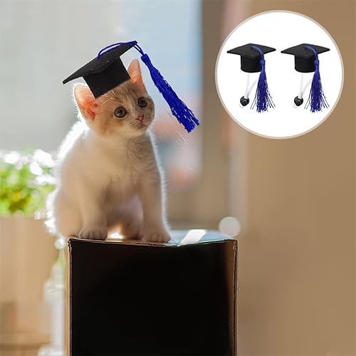 Miniatura 8 de Gorras de graduación para mascotas con borla azul, 2 unidades, sombreros para fiesta de graduación para perro, disfraz de graduación de animales