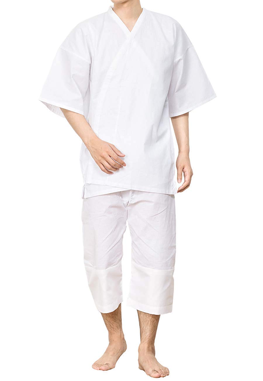 KYOETSU Men's Japanese Kimono Underwear 2Piece-Set(Underwear/Steteko) (Medium) White