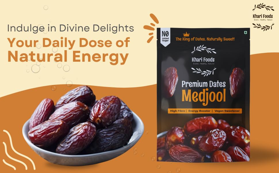 Khari Foods Premium Medjool Dates, Khajur/Khajoor Dry Fruits, High Fibre, Energy Booster, Natural Sweetener, No Added Sugar, No Preservatives, Healthy Snacks (1kg) 2