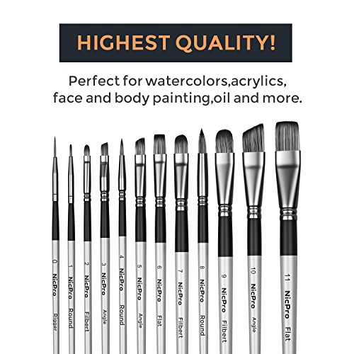 Nicpro 12 PCS Artist Paint Brush Set, Craft Paint Brushes for Acrylic Painting, Oil, Watercolour, Gouache, Tempera, Face, Body, Fabric, Leather, Model, Art Supplies Paintbrushes for Artists Beginners 7 Nicpro 12 PCS Artist Paint Brush Set, Craft Paint Brushes for Acrylic Painting, Oil, Watercolour, Gouache, Tempera, Face, Body, Fabric, Leather, Model, Art Supplies Paintbrushes for Artists Beginners - Image 7