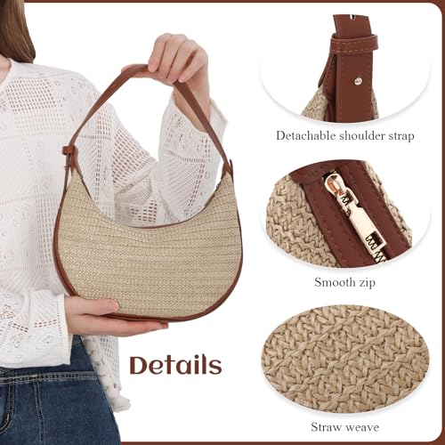 GOKTOW Straw Crossbody Bag Beach Tote Handbag with Adjustable Straps Crescen Raffia Purse for Summer, Travel, Parties 20254