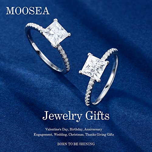 MOOSEA 1.5ct Princess Cut Moissanite Engagement Rings for Women, Brilliant D Color VVS1 Clarity Lab Created Diamond Wedding Rings 14K White Gold Vermeil V Setting Moissanite Rings2