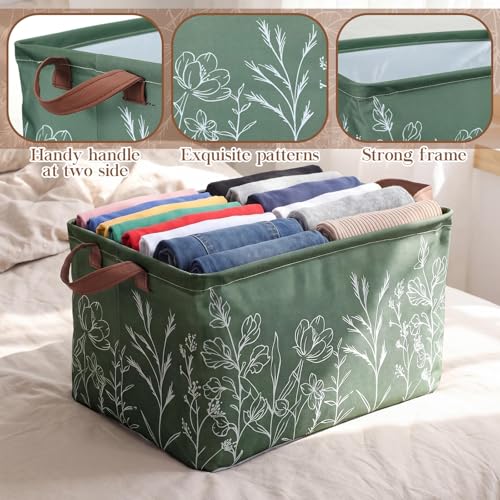 Image of Fourluoo 6 Pack Floral Storage Basket with Handles Clothes Storage Basket Bin Foldable Box Bins Organizer for Closet Shelf Nursery Kid Room Book Toy Chest(6,Flower Line Drawing)