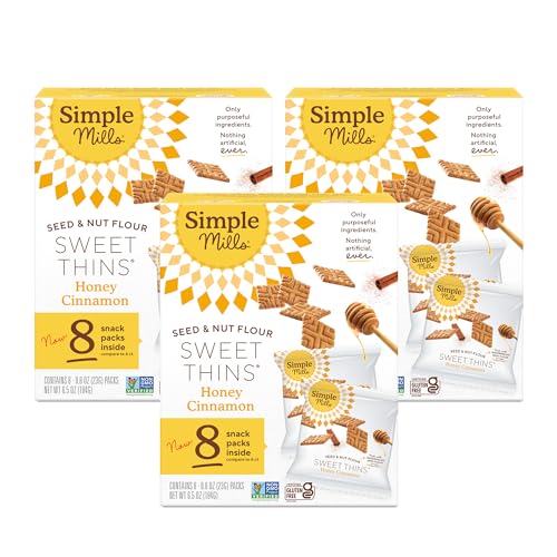 Simple Mills Snack Packs Honey Cinnamon Seed &amp; Nut Flour Sweet Thins, Paleo Friendly &amp; Delicious Sweet Thin Cookies, Good for Snacks, Nutrient Dense, 8 Pack (Pack of 3)