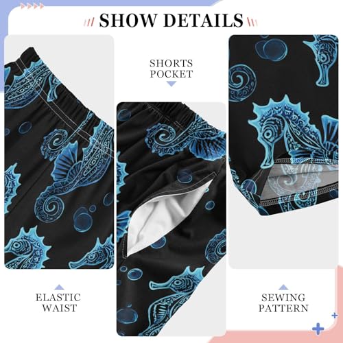 ALAZA Blue Seahorse Black Pajama Lounge Pants Long Sleep Pajama Bottoms with Pockets4