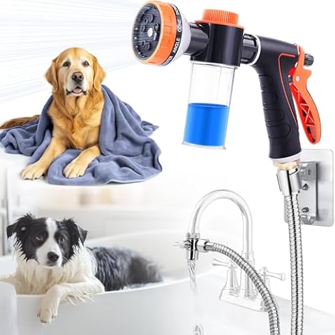 Dog Washing Hose Attachment with Dog Towels for Drying Dogs Large, Bathtub Faucet Sprayer Attachment with Long Hose, Pup Sprayer for Tub Faucet Attachment, Indoor Dog Wash Shower Attachment Cover