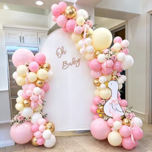 Image of 129 PCS Blush Pink Yellow and Ivory White Balloon Garland Arch Kit