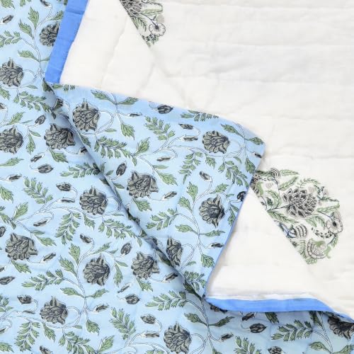 Image of BLOCKS OF INDIA Cotton Single Size Quilt Hand Block Print for Light Winters (60x90 Inches)