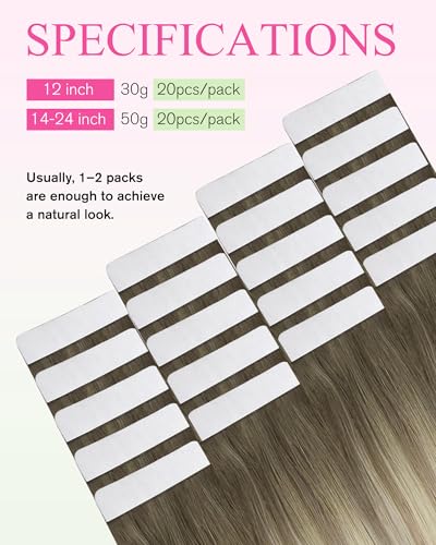 Image of YoungSee Human Hair Tape in Extensions Blonde, Balayage Tape in Hair Extensions, Ash Blonde Ombre Platinum Blonde, Invisible Tape-in Hair Extension, for All-day Wear, 18 Inch 50g 20pcs