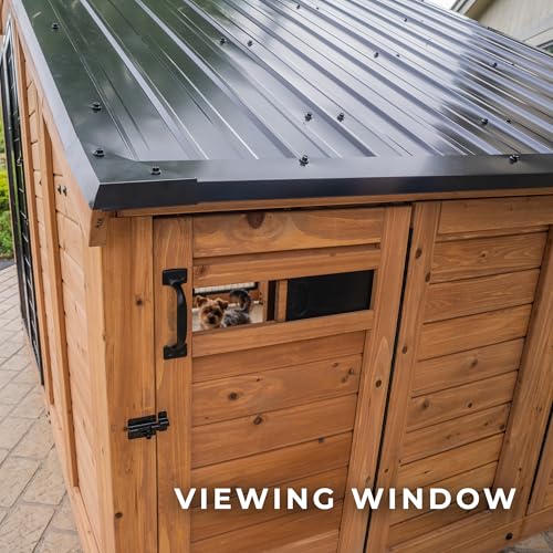 Backyard Discovery 7' x 5' Waggin' Retreat Cedar Wood Large Dog Kennel with Galvanized Steel Roof, Feeding Door, Doghouse Back Door, Water and Food Tray, Secure Lock Gate for Safe Outdoor Pet Shelter - image 7