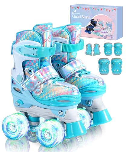 Rollschuhe Kinder Verstellbar Mädchen Rollerskates, Größe 26-37 Mit 6er...