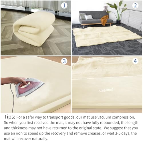 Image of Baby Play Mat for Floor,1.3 inch Thick Memory Foam Tummy Time Mat,Soft Coral Velvet Nursery Rug,Extra Large Non Slip Crawling Mats for Living Room(Vanilla)