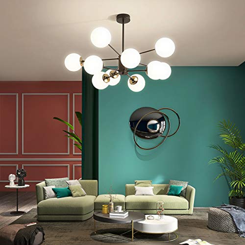 NEWSEE Sputnik Chandelier Modern 10-Light Glass Gold Globes Classic Mid Century Pendant Lighting Fixture Living Dining Room (Gold 10 Light)