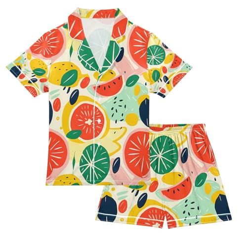 senya Cartoon Fruit Watermelon Satin Summer Pajama Sets Silk Short Sleeve Button Down Sleepwear