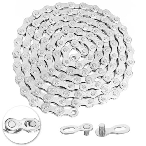 6/7/8 Speed Bike Chain,VDHU Bicycle Chain for Road Bicycles,Mountain Bike,MTB Mountain Racing Cycling Accessories with 1 Pairs Bicycle Buckle,Full Silver Plating 116 Links with Quick Link