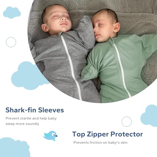Image of ZIGJOY Baby Transitional Swaddles for Newborns: 0.5 Tog Arms Up Sleep Sack 3-6-12 Months Soft Cotton Shark Fin 2 Way Zipper