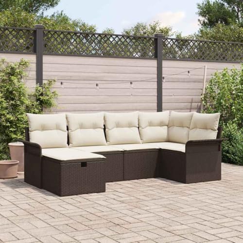 Solivagant Ensemble de canapé de Jardin avec Coussin 6 pcs Poly rotin,(49.6 KG)