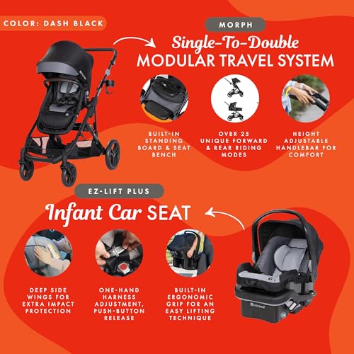 Baby Trend Single to Double Stroller & EZ-Lift Plus Car Seat, Dash Black - image 2