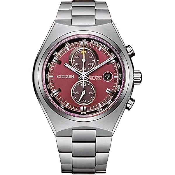 Citizen Herrkronograf Eco-Drive armbandsur med titanarmband, röd, Armband
