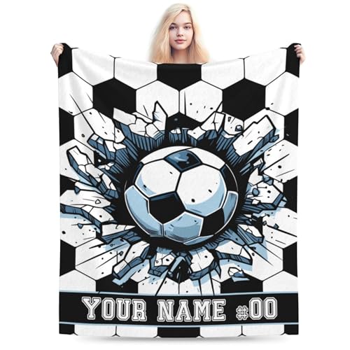 Homieblanket Custom Soccer Blanket with Name No. for Women Men, Personalized Cool Soccer Themed Design Printed Throw Blankets for Teens Adults Lap, Chair Sofa, Giftable Blanket, 50