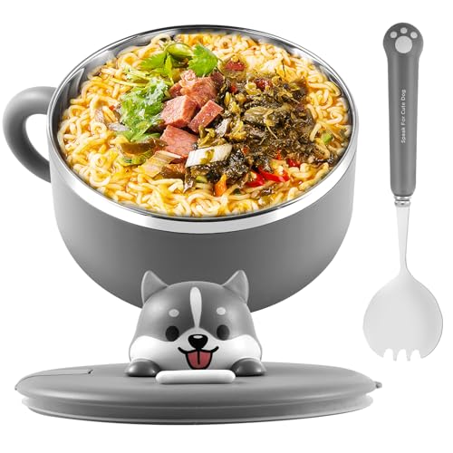 Bols à ramen en acier inoxydable de 1200 ml avec couvercle et cuillère-fourchette - Bols à soupe avec poignées - Résistant à la chaleur - Bol de service instantané portable pour salade et pâtes - Pour Bols à ramen en acier inoxydable de 1200 ml avec couvercle et cuillère-fourchette - Bols à soupe avec poignées - Résistant à la chaleur - Bol de service instantané portable pour salade et pâtes - Pour