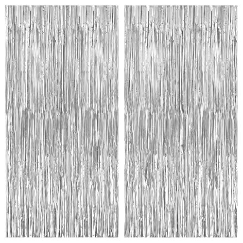 Image of 2 Pack Silver Foil Fringe Curtain for Disco Party Decorations | Silver Streamers Backdrop for Disco Decor | Metallic Silver Fringe for Birthday Baby Shower Wedding Bachelorette Engagement, KatchOn