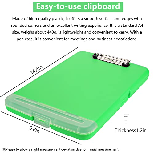 Clipboard With Storage, Nursing Clipboards With Pen Holder, Plastic Storage Clipboards With Low Profile Clip, Waterproof Clipboard Folder Side-Opening For Office Writing Drawing Pad Clip Board (Green) #TOP3