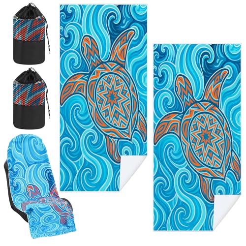 Image of Hahafelt 2 Pack Car Seat Towel Cover with Storage Bag, Colorful Sea Turtle | 63 x 32 in Car Towel Seat Cover Non Slip Waterproof, Gym Workout Swimming Running, Machine Washable Sweat Absorbent Protector