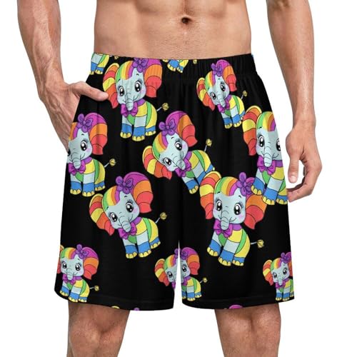 Rainbow Elephant Men's Pajama Bottoms Lounge Pj Shorts Stretch Sleep Shorts for Home Vacation Beach