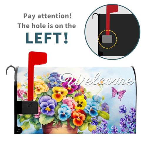 Image of Welcome Spring Summer Magnetic Mailbox Cover - Standard Size 18 X 21 Inch With Flowers and Butterfly - Floral Wraps for Post Letter Box - Outdoor Garden Yard Home Outside Decoration