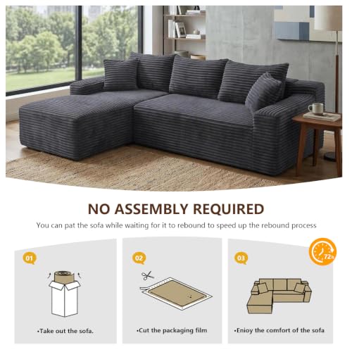 Image of 106.3 inch L Shaped Boneless Sectional Corduroy Couches for Living Room(Gray)