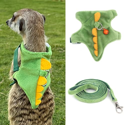 Image of MANON ROSA Ferret Harness and Leash Set Small Animal Clothes Dinosaur Shaped Walking Vest for Baby Rabbit Guinea Pig Bunny Puppy Mouse Pets Teacup Chihuahua (Green)