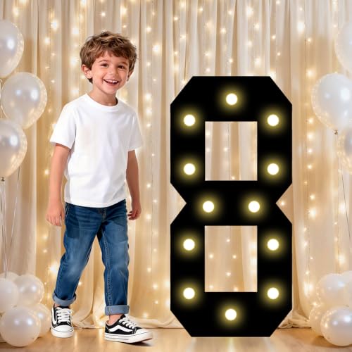 Image of Pooqla 8th Birthday Decorations for Boys, 2.4FT Light Up Numbers | Marquee Numbers Black Party Decorations, Large Lighted Number Gifts for Boys 18th 80th Anniversary Decoration Party Backdrop