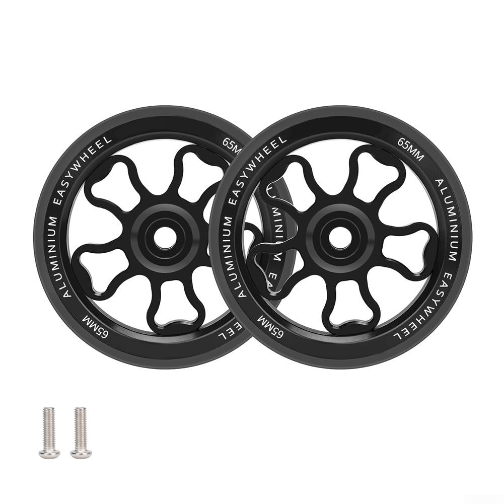 70mm Folding Bike Easy Wheels Aluminium Alloy Replacement Rollers CNC Machined Rubber Coated Lightweight for Brompton Parts(black)