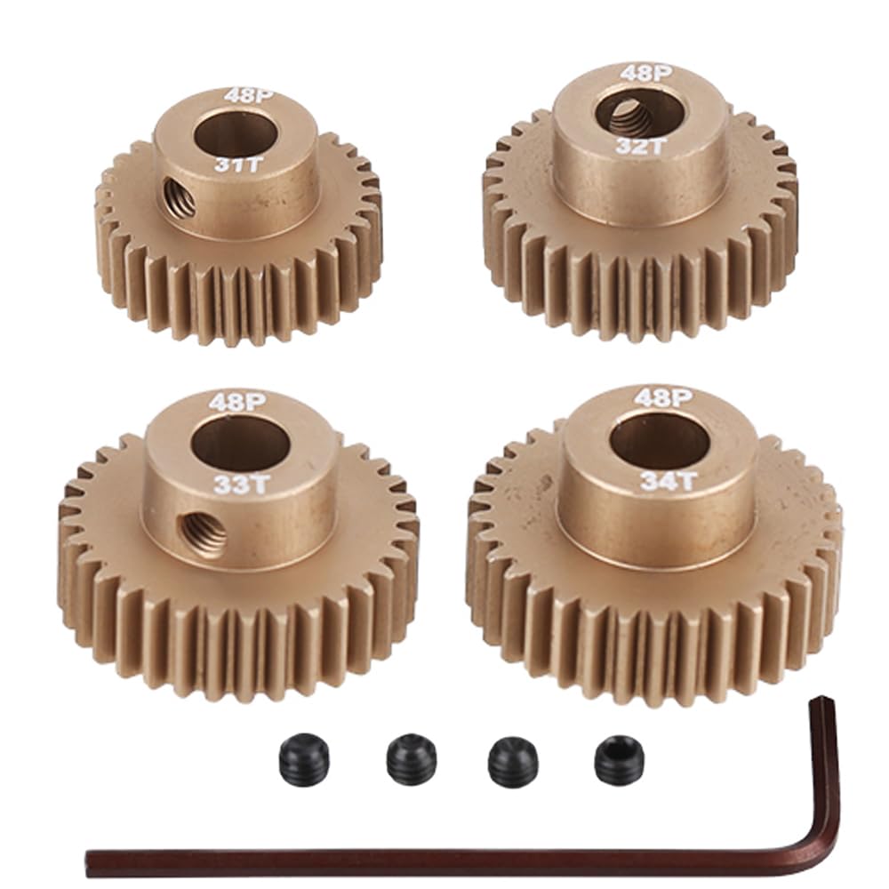JIECHUN 5-Pack 48DP Pinion Gear Set (15T-19T) - 7075 Aluminium Alloy For 1/10 RC Cars With 5mm Shaft