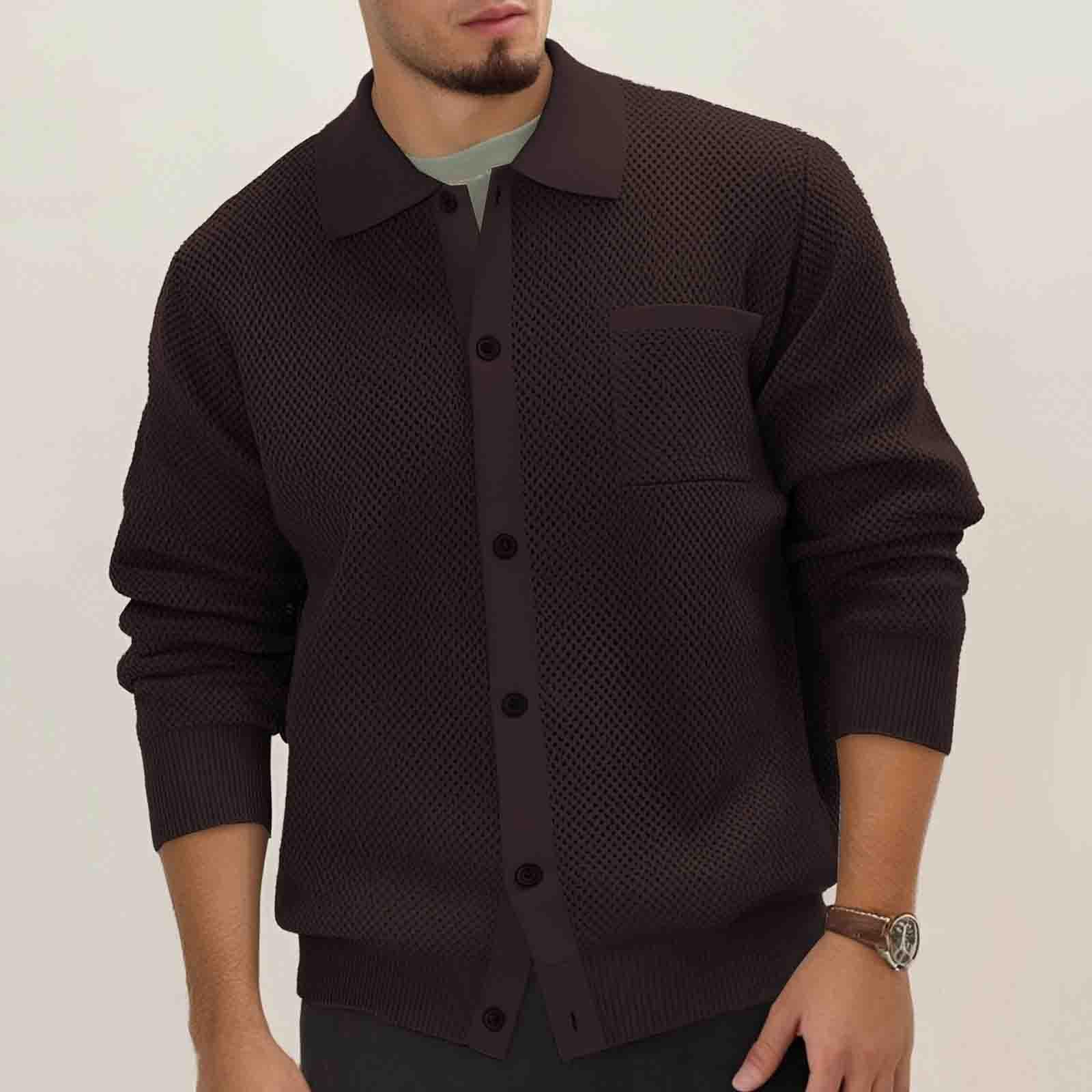 Cardigan Lana Hombre, Chaqueta Hombre Punto Fino Manga Larga con Un Solo Botonadura con Bolsillo Abrigo Color Sólido Informal con Botones Suéter Grande para El Ocio Y El Autocultivo