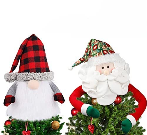 D-Fantix 27.5 Inch Gnome Christmas Tree Topper + Santa Tree Topper, Large Christmas Tree Topper Santa Hugger Xmas Christmas Tree Decorations Party Home Decor #TOP25