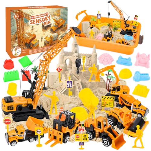 BBWELL Areia mágica para crianças, areia brinquedos mágicos, 7 camiões de construção, 12 moldes de castelos, areia cinética com 1 kg de sand, presente de Natal aniversário para crianças dos 3 aos 8