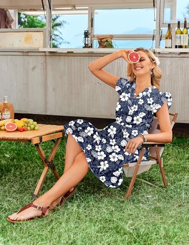 Image of HOTOUCH Women Printed Dress for Summer Short Ruffle Sleeve Dress Tiered Mini Dress with Pockets