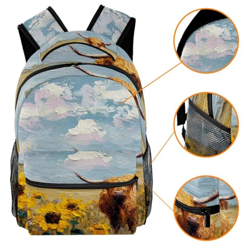 Sunflowers and Highland Cow Backpack Travel Rucksack Durable Bags for Students Outdoor Hiking Camping Weekend Backpack3
