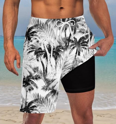 Image of Goodstoworld Men's Funny Swim Trunks with Compression Liner 2 in 1 Quick-Dry 9 inch Stretch Shorts with Three Pockets