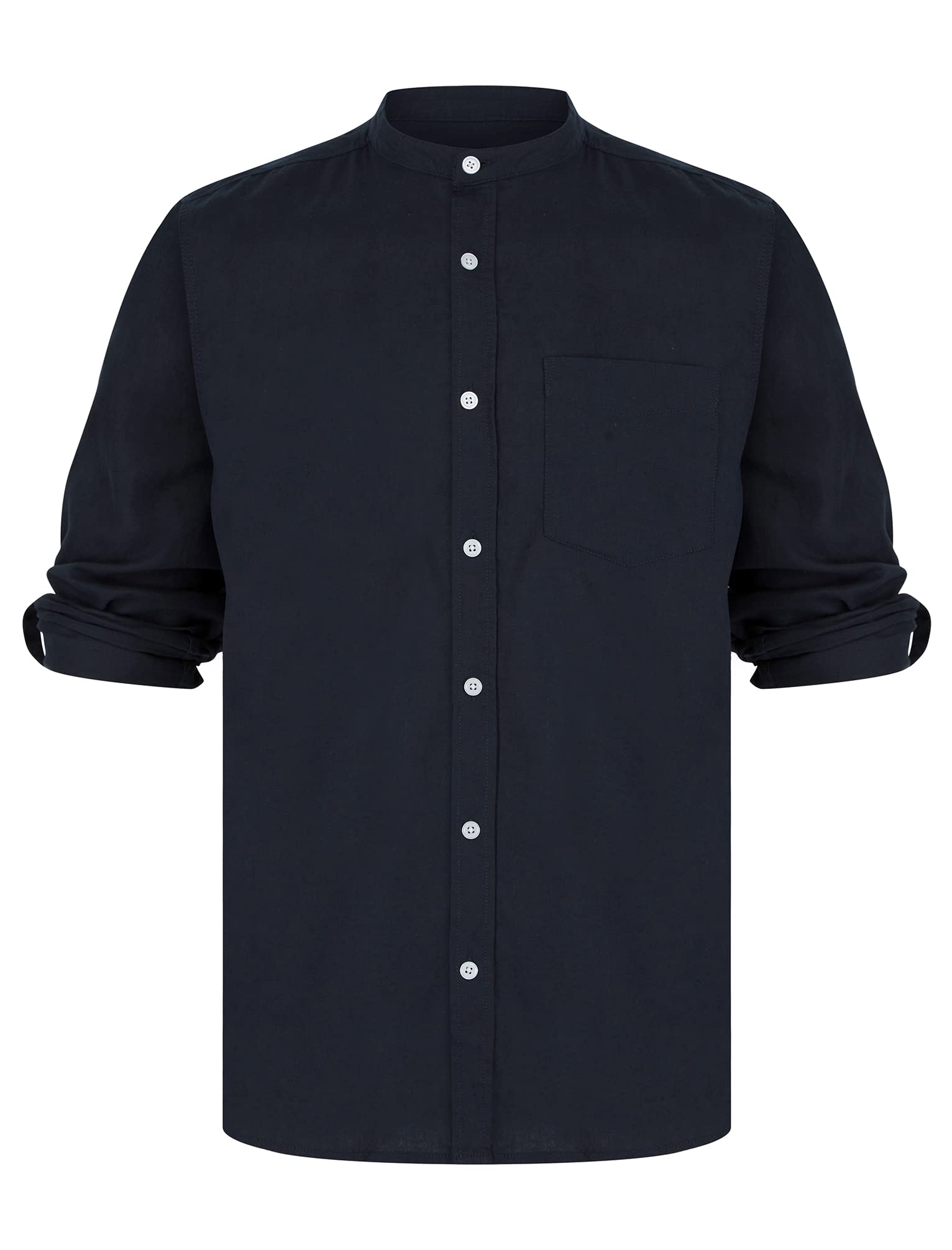 Tokyo Laundry Men's Sky Captain Navy Gosier Grandad Collar Long Sleeve Linen Cotton Blend Shirt