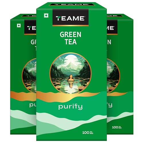 Image of TE-A-ME Green Tea Bags 100 Tea Bags - Env (Pack of 3) | Total 300 Tea bags | Pure Green Tea